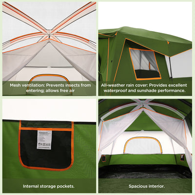 COBIZI 10 Person Large  2 Room Camping Tent With Removable Awning , 3 Minutes Instant Setup SPC269