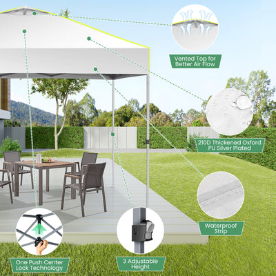 COBIZI Canopy 10'x10' Pop Up Canopy Tent 1-Button Push Easy up Outdoor Canopy Instant Portable Commercial Shelter Waterproof UPF50+ Gazebo with Reflective Strip, Air Vent & 4 Sandbags SPC000100