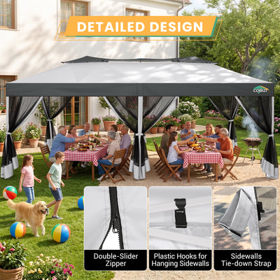 HOTEEL 10x20 Gazebo Canopy Tent with 6 Netting Sidewalls,Pop up Canopy for Parties Wedding,Commercial Easy up Gazebo with Sandbags,UV 50+