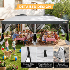 HOTEEL 10x20 Gazebo Canopy Tent with 6 Netting Sidewalls,Pop up Canopy for Parties Wedding,Commercial Easy up Gazebo with Sandbags,UV 50+