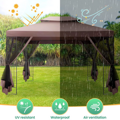 COBIZI 10' x 13' Pop Up Gazebo, Outdoor Steel Double Roof Canopy, Metal Frame Pavilion with Mosquito Netting, Sunshade for Garden, Patio, Lawns, Gray