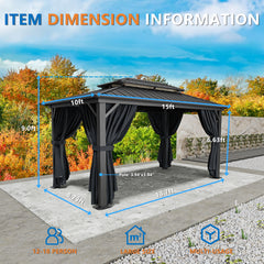 COBIZI 10'x15' Hardtop Gazebo with Heavy Duty Galvanized Steel Metal Roof, Patio Hard Top Gazebo with Curtains & Netting, Black SPC000274