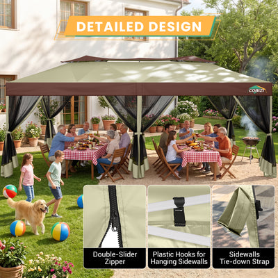 HOTEEL 10x20 Gazebo Canopy Tent with 6 Netting Sidewalls,Pop up Canopy for Parties Wedding,Commercial Easy up Gazebo with Sandbags,UV 50+
