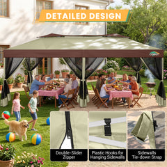 HOTEEL 10x20 Gazebo Canopy Tent with 6 Netting Sidewalls,Pop up Canopy for Parties Wedding,Commercial Easy up Gazebo with Sandbags,UV 50+