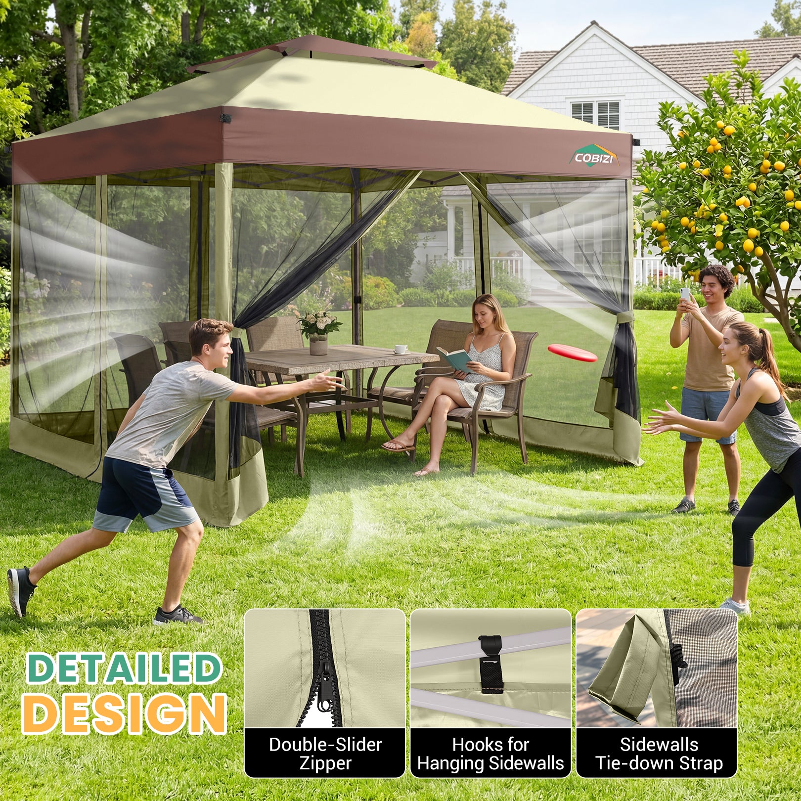 HOTEEL 10x10 Gazebo Canopy Tent with 4 Netting Sidewalls,Pop up Gazebo Tents,Outdoor Party Tents with Sandbags
