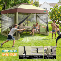 HOTEEL 10x10 Gazebo Canopy Tent with 4 Netting Sidewalls,Pop up Gazebo Tents,Outdoor Party Tents with Sandbags