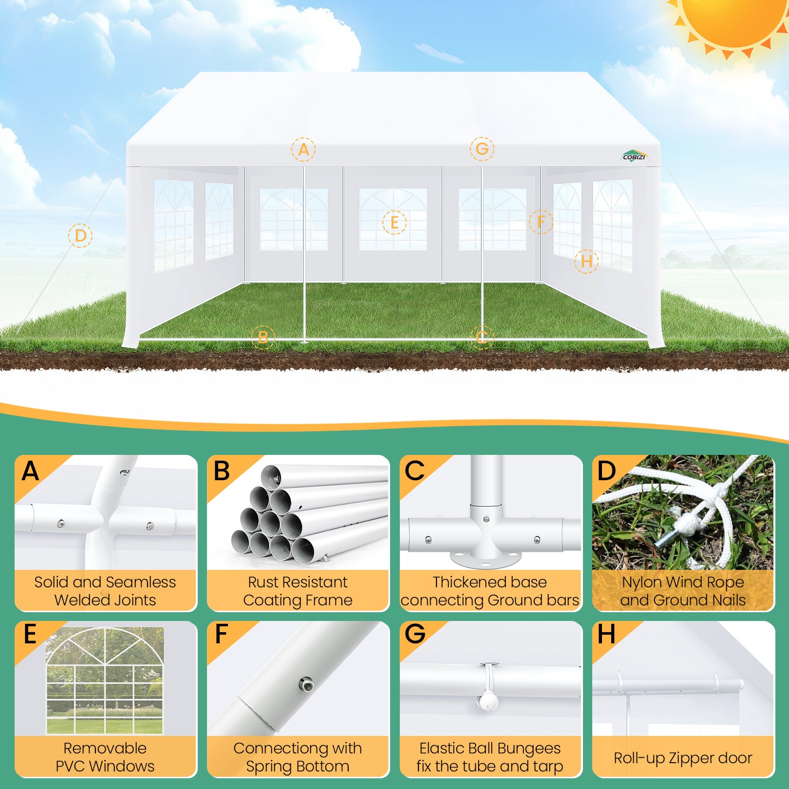 COBIZI 20'x20' Heavy Duty  Party Canopy with 6 Sidewalls & Built-in Sandbags SPC280