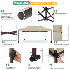 COBIZI 10x20 Heavy Duty Canopy Tent with 6 Removable Sidewalls,Pop up Outdoor Commercial Party Wedding Tent with Roller Bag,Waterproof & UV 50+,Khaki
