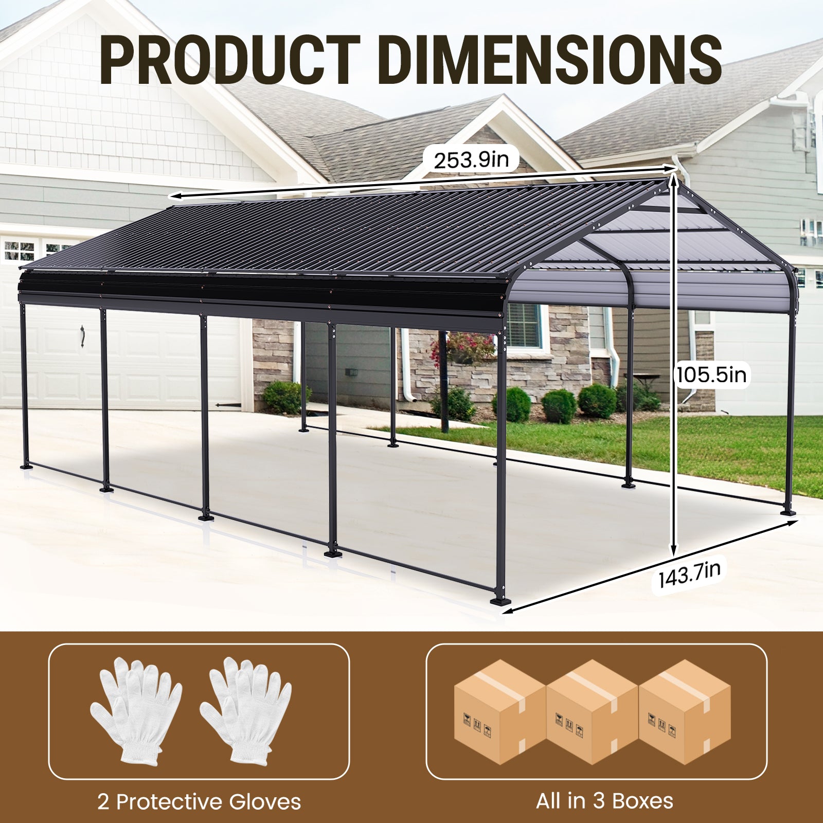 HOTEEL 12X20 FT Outdoor Carport, Galvanized Metal Heavy Duty Garage Car Storage Shelter, Metal Carport Upgraded Extra Large Garage