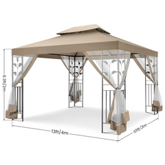 COBIZI 10' x 13' Pop Up Gazebo, Outdoor Steel Double Roof Canopy, Metal Frame Pavilion with Mosquito Netting, Sunshade for Garden, Patio, Lawns, Gray