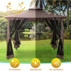COBIZI 10'x10'Canopy with Mosquito Netting,Shade Tent for Party, Outdoor Activities, Backyard, Patio Lawn & Garden,Brown