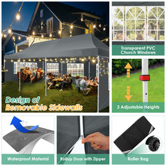 Hoteel 10'x30' Pop up Canopy, Pop up Party Tent with 6 Removable Sidewalls, Outdoor Event Gazebo, Commercial Canopy Tents for Parties Wedding, Gray