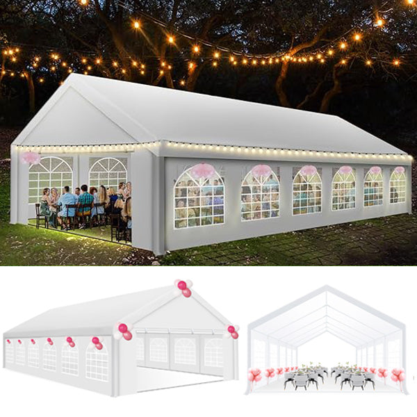 HOTEEL 10x30ft Heavy Duty Canopy Tent, Easy Up Commercial Outdoor Canopy Wedding Party Tent, Waterproof Outdoor Canopy Tents for Large Events, Wedding, Parties, White