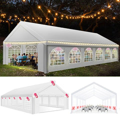 HOTEEL 20x20 Party Tent Heavy Duty with Removable Sidewalls & 4 Built-in Sandbags, Commercial Wedding Large Tent, UV 50+, Waterproof, White
