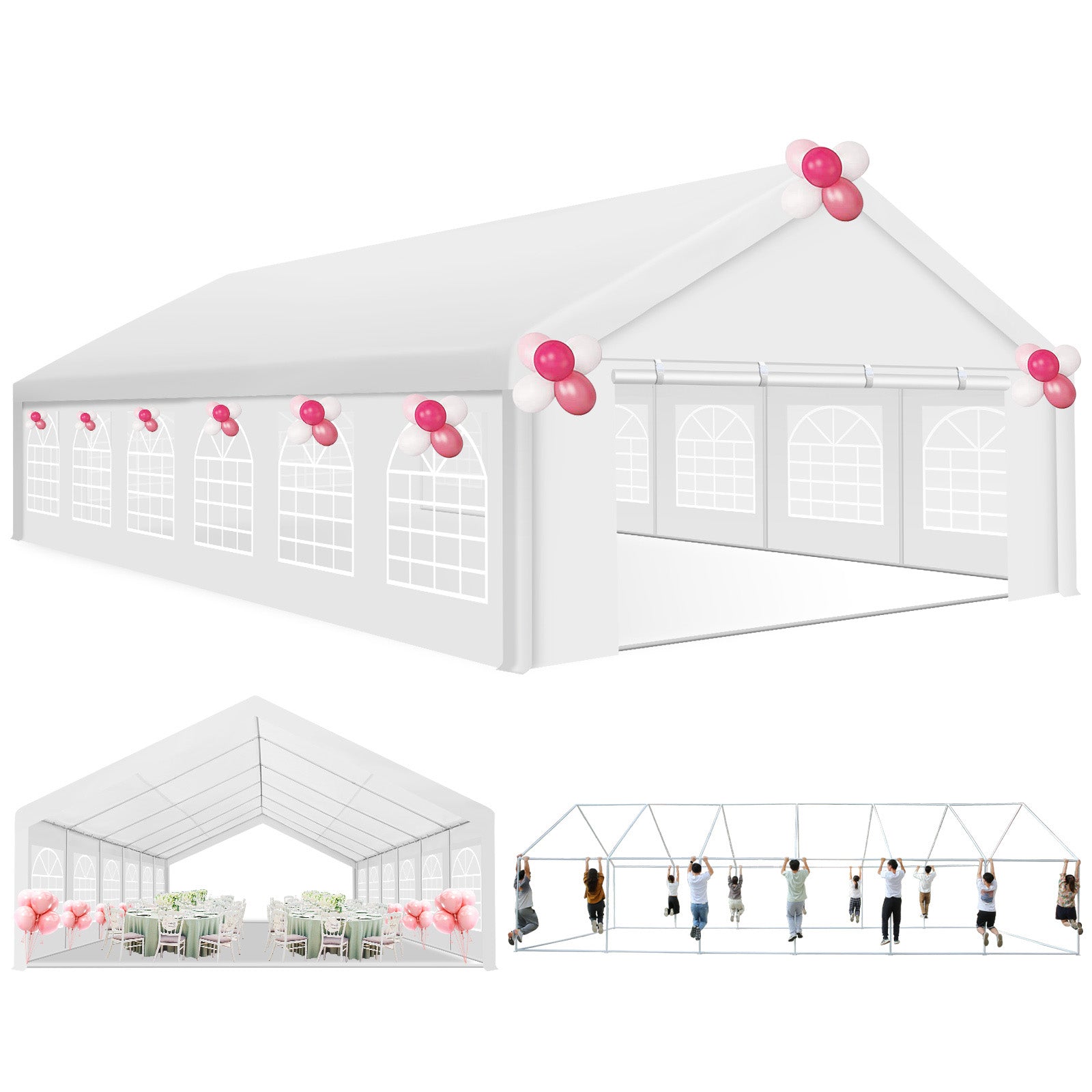 HOTEEL 10x30ft Heavy Duty Canopy Tent, Easy Up Commercial Outdoor Canopy Wedding Party Tent, Waterproof Outdoor Canopy Tents for Large Events, Wedding, Parties, White