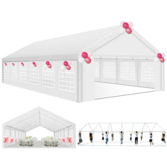HOTEEL 20x20 Party Tent Heavy Duty with Removable Sidewalls & 4 Built-in Sandbags, Commercial Wedding Large Tent, UV 50+, Waterproof, White
