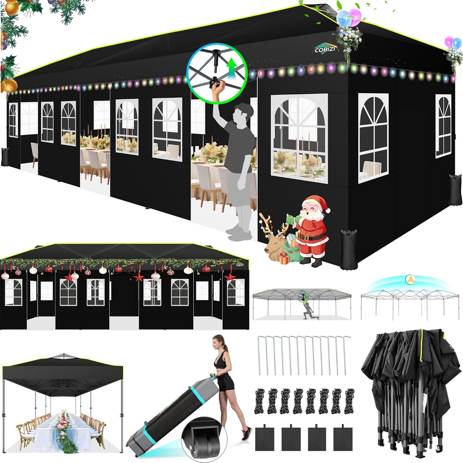 COBIZI 10'x30' Pop up Waterproof Canopy with Sidewalls & Wheel Carry Bag SPC305