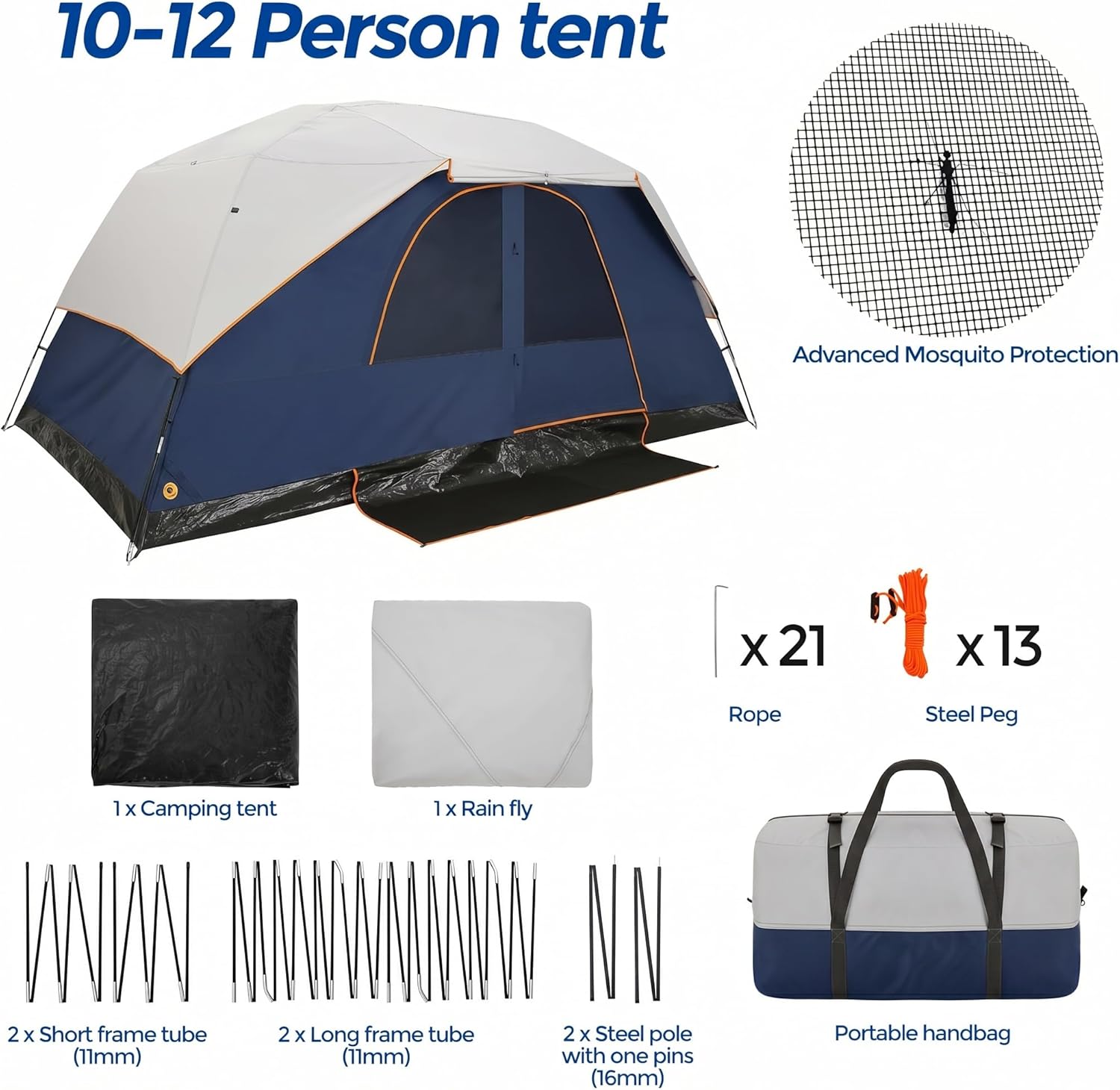 COBIZI 10-12 Person Family Camping Tent-Instant Setup Outdoor Tent 14.5'x8.5' SPC000295