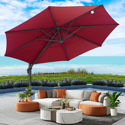 10¡¯ x 10¡¯ Patio Cantilever Sun Umbrella ¨C Upgraded Enhanced Version ¨C 360¡ã Rotation & 5 Adjustment Angles ¨C Aluminum Pool Parasol Square Outdoor Sun Umbrella for Courtyard, Garden, Terrace, Pool