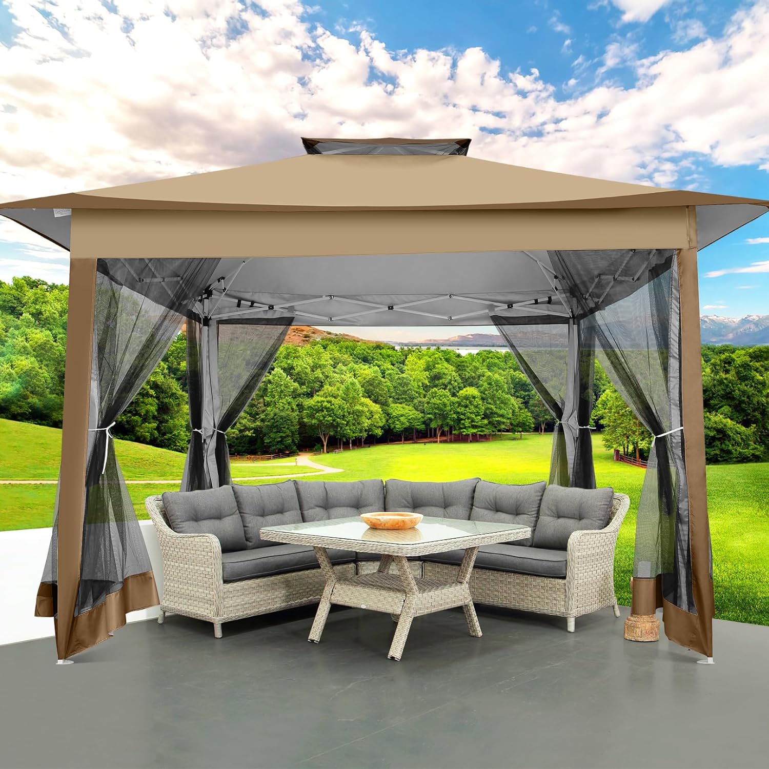 COBIZI 12'x12' Pop Up Gazebo Canopy with Mosquito Netting 3 Adjustable Height AMA005920