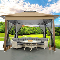 COBIZI 11‘x11'、12'x12' Outdoor Gazebo Pop Up Gazebo Canopy with Mosquito Netting Patio Tent Backyard Canopy with 2-Tiered Vented Top 3 Adjustable Height, Beige