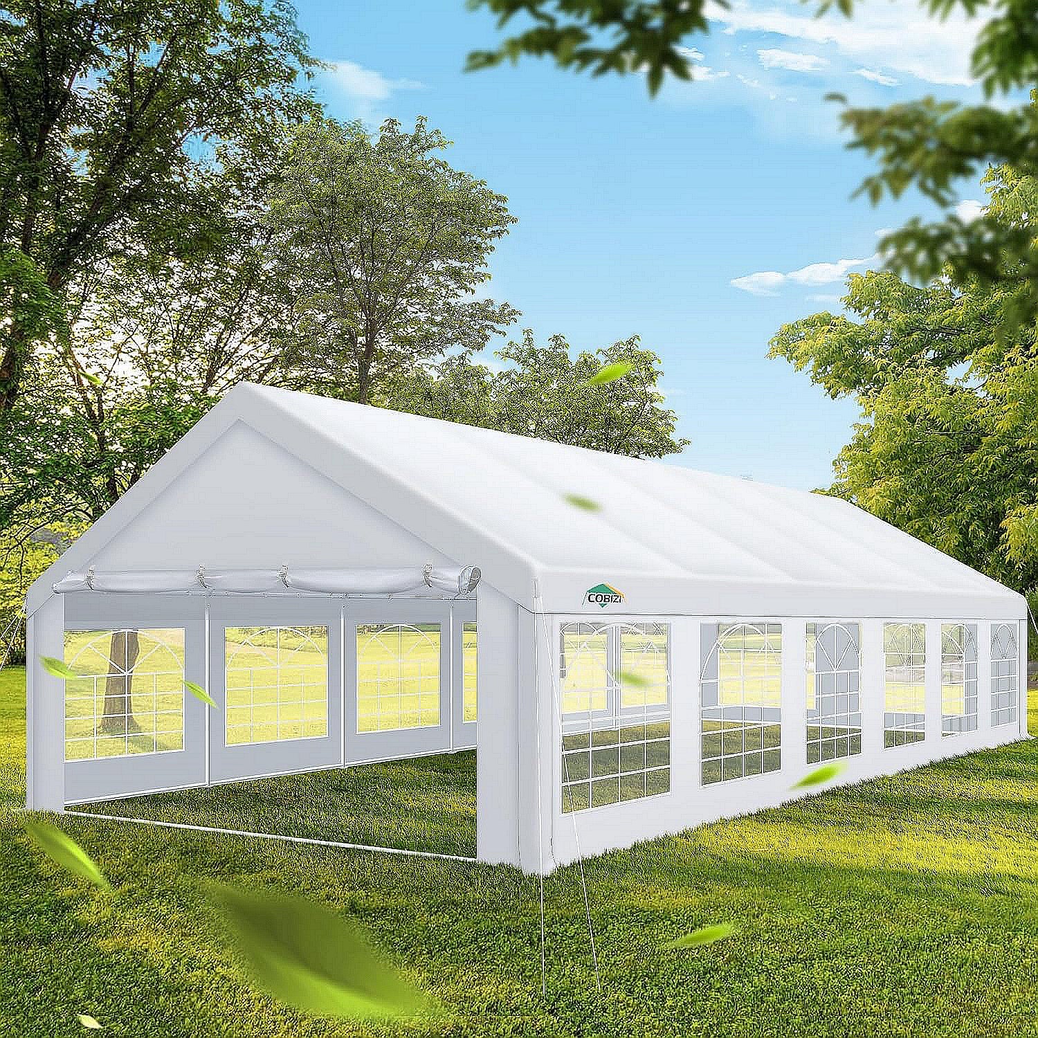 COBIZI 20'x 40' Large Heavy Duty Outdoor Canopy Party Tent & Carport, Upgraded Wedding Event Shelter gazebo with 8 Removable Sidewalls, Big Tent for Birthday Party, Outdoor Event, Wedding, White