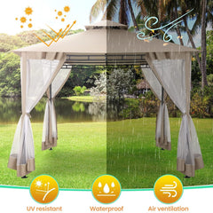 COBIZI Outdoor Gazebo,10'x10'Canopy with Mosquito Netting,Shade Tent for Party, Backyard, Patio Lawn & Garden,Khaki