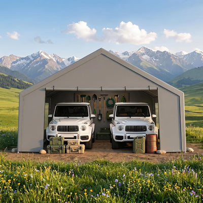 COBIZI 20'x20' Large 2 Cars  Heavy Duty Carport  Canopy, Gray