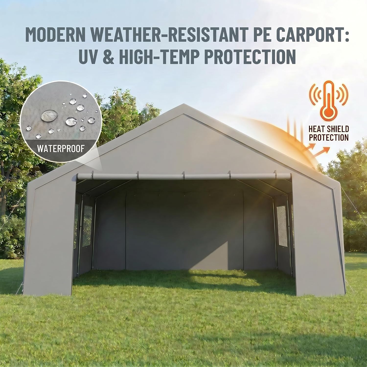COBIZI 20'x20' Large 2 Cars  Heavy Duty Carport  Canopy, Gray
