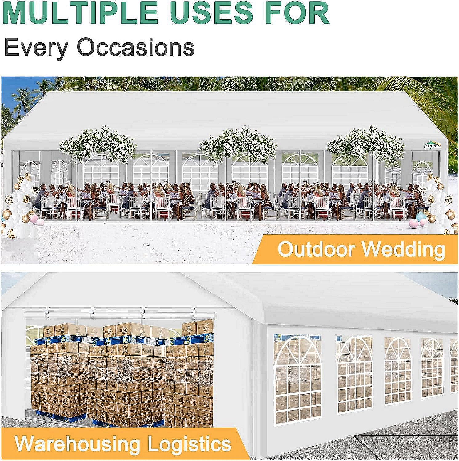 COBIZI 10X20ft Heavy Duty Canopy with Removable Sidewall, Upgraded Outdoor Waterproof Canopy Tent for Parties, Wedding, Carport, Bussiness Event,Yellow