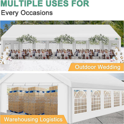 COBIZI 20x40 Party Tent Large Heavy Duty Outdoor Canopy & Carport, Upgraded Commercial Wedding Event Shelter Tent with 8 Removable Sidewalls, Big Tent for Birthday Party, Outdoor Event, Wedding, White
