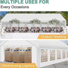 COBIZI 20x40 Party Tent Large Heavy Duty Outdoor Canopy & Carport, Upgraded Commercial Wedding Event Shelter Tent with 8 Removable Sidewalls, Big Tent for Birthday Party, Outdoor Event, Wedding, White