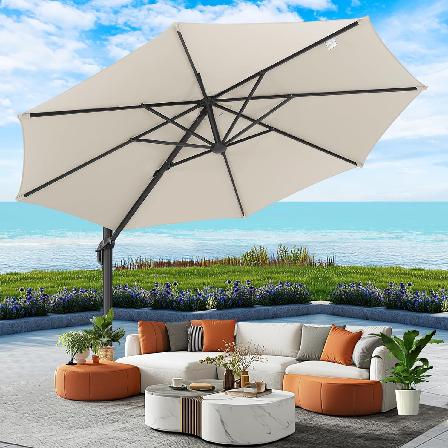 10¡¯ x 10¡¯ Patio Cantilever Sun Umbrella ¨C Upgraded Enhanced Version ¨C 360¡ã Rotation & 5 Adjustment Angles ¨C Aluminum Pool Parasol Square Outdoor Sun Umbrella for Courtyard, Garden, Terrace, Pool