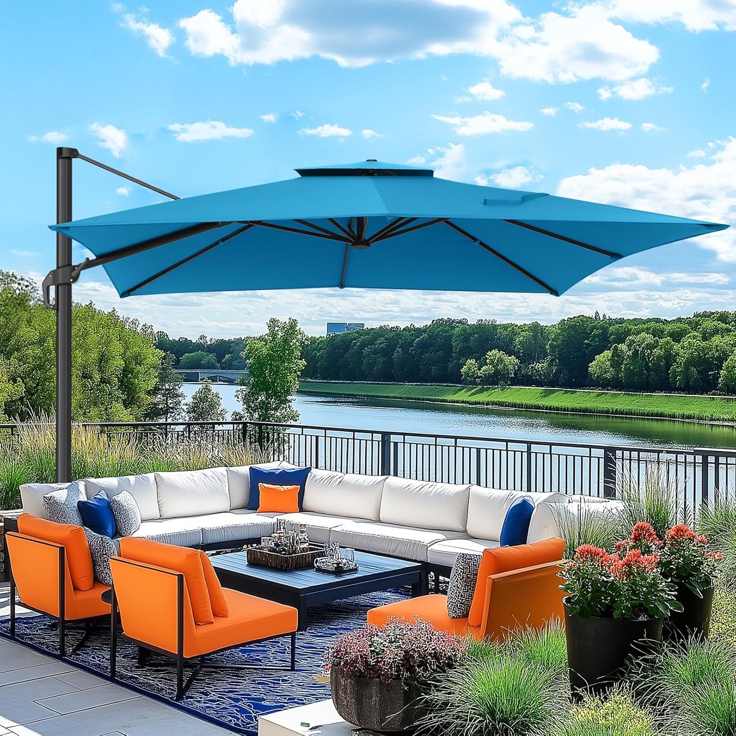 Cobizi Upgraded Patio Cantilever Sun Umbrella With 5 Adjustment Angles, 10'x10', SPC000236