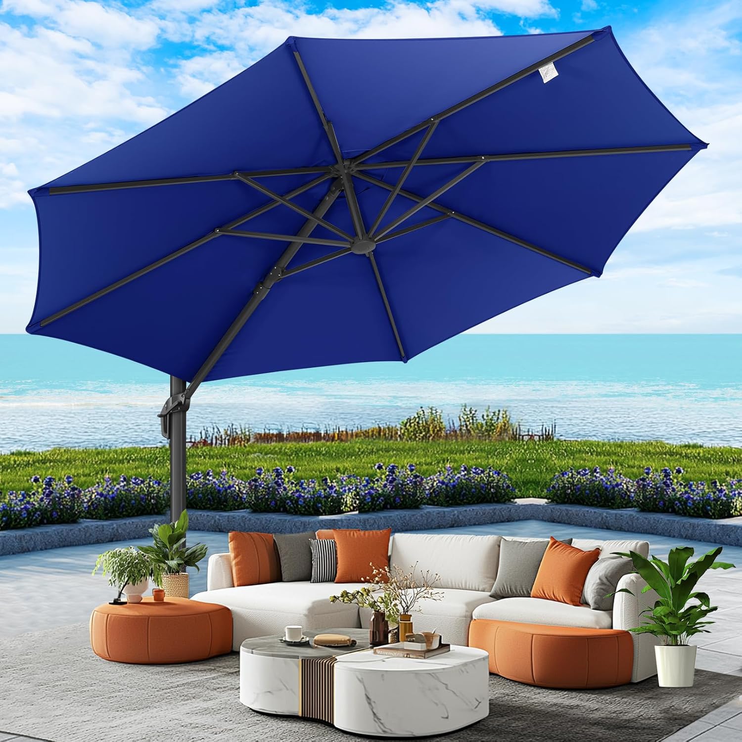 10¡¯ x 10¡¯ Patio Cantilever Sun Umbrella ¨C Upgraded Enhanced Version ¨C 360¡ã Rotation & 5 Adjustment Angles ¨C Aluminum Pool Parasol Square Outdoor Sun Umbrella for Courtyard, Garden, Terrace, Pool