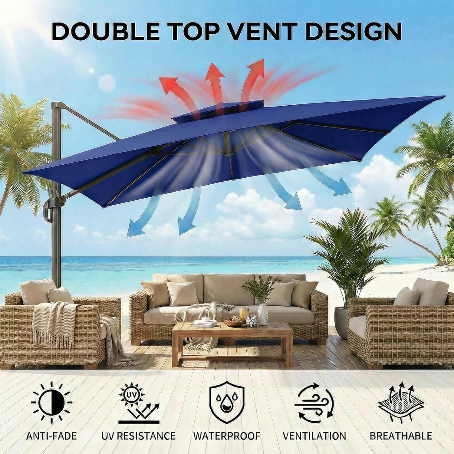 Cobizi Upgraded Patio Cantilever Sun Umbrella With 5 Adjustment Angles, 10'x10', SPC236