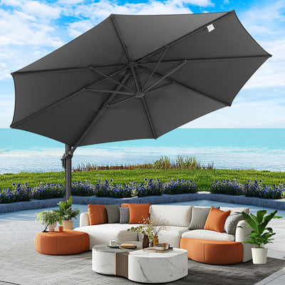 10¡¯ x 10¡¯ Patio Cantilever Sun Umbrella ¨C Upgraded Enhanced Version ¨C 360¡ã Rotation & 5 Adjustment Angles ¨C Aluminum Pool Parasol Square Outdoor Sun Umbrella for Courtyard, Garden, Terrace, Pool