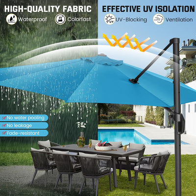 10¡¯ x 10¡¯ Patio Cantilever Sun Umbrella ¨C Upgraded Enhanced Version ¨C 360¡ã Rotation & 5 Adjustment Angles ¨C Aluminum Pool Parasol Square Outdoor Sun Umbrella for Courtyard, Garden, Terrace, Pool