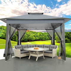 COBIZI 11‘x11'、12'x12' Outdoor Gazebo Pop Up Gazebo Canopy with Mosquito Netting Patio Tent Backyard Canopy with 2-Tiered Vented Top 3 Adjustable Height, Beige