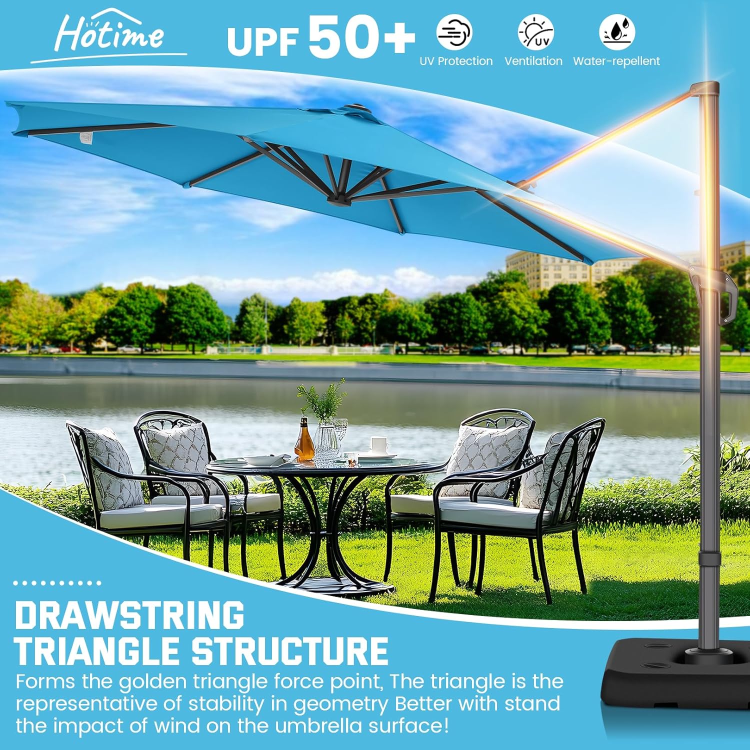 10¡¯ x 10¡¯ Patio Cantilever Sun Umbrella ¨C Upgraded Enhanced Version ¨C 360¡ã Rotation & 5 Adjustment Angles ¨C Aluminum Pool Parasol Square Outdoor Sun Umbrella for Courtyard, Garden, Terrace, Pool