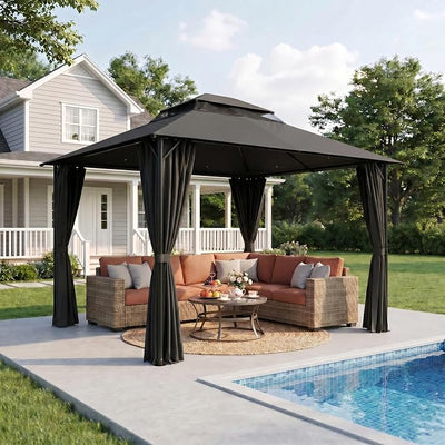 COBIZI 12'x20' Patios Gazebos with 4 Sidewalls & Double Soft Roof, Khaki SPC307