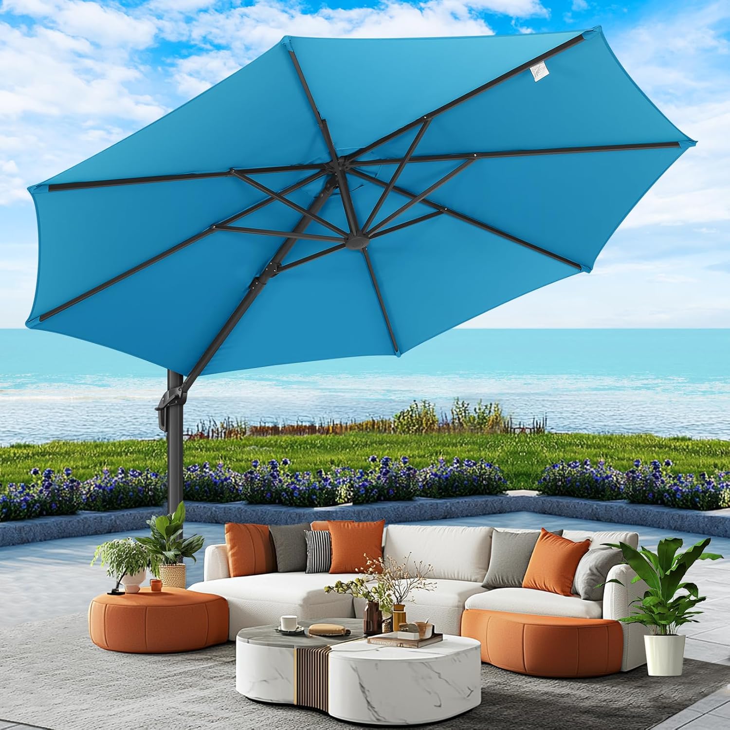 10¡¯ x 10¡¯ Patio Cantilever Sun Umbrella ¨C Upgraded Enhanced Version ¨C 360¡ã Rotation & 5 Adjustment Angles ¨C Aluminum Pool Parasol Square Outdoor Sun Umbrella for Courtyard, Garden, Terrace, Pool