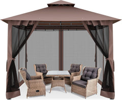 COBIZI Outdoor Gazebo,10'x10'Canopy with Mosquito Netting,Shade Tent for Party, Backyard, Patio Lawn & Garden,Khaki