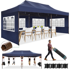 HOTEEL 13x26 Heavy Duty Pop Up Canopy,Instant Outdoor Gazebo with 6 Sidewalls, Commercial Grade Party Tent for Wedding Events, Hexagonal Frame,Black