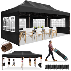 HOTEEL 13x26 Heavy Duty Pop Up Canopy,Instant Outdoor Gazebo with 6 Sidewalls, Commercial Grade Party Tent for Wedding Events, Hexagonal Frame,Black