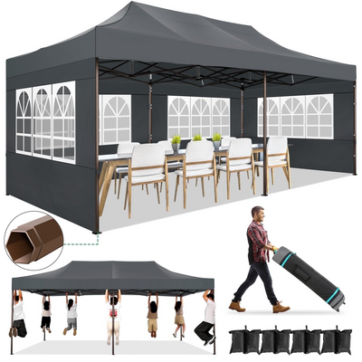 HOTEEL 13x26 Heavy Duty Pop Up Canopy,Instant Outdoor Gazebo with 6 Sidewalls, Commercial Grade Party Tent for Wedding Events, Hexagonal Frame,Black