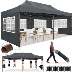 HOTEEL 13x26 Heavy Duty Pop Up Canopy,Instant Outdoor Gazebo with 6 Sidewalls, Commercial Grade Party Tent for Wedding Events, Hexagonal Frame,Black