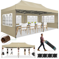 HOTEEL 13x26 Heavy Duty Pop Up Canopy,Instant Outdoor Gazebo with 6 Sidewalls, Commercial Grade Party Tent for Wedding Events, Hexagonal Frame,Black