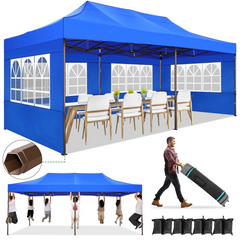 HOTEEL 13x26 Heavy Duty Pop Up Canopy,Instant Outdoor Gazebo with 6 Sidewalls, Commercial Grade Party Tent for Wedding Events, Hexagonal Frame,Black