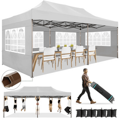 HOTEEL 13x26 Heavy Duty Pop Up Canopy,Instant Outdoor Gazebo with 6 Sidewalls, Commercial Grade Party Tent for Wedding Events, Hexagonal Frame,Black